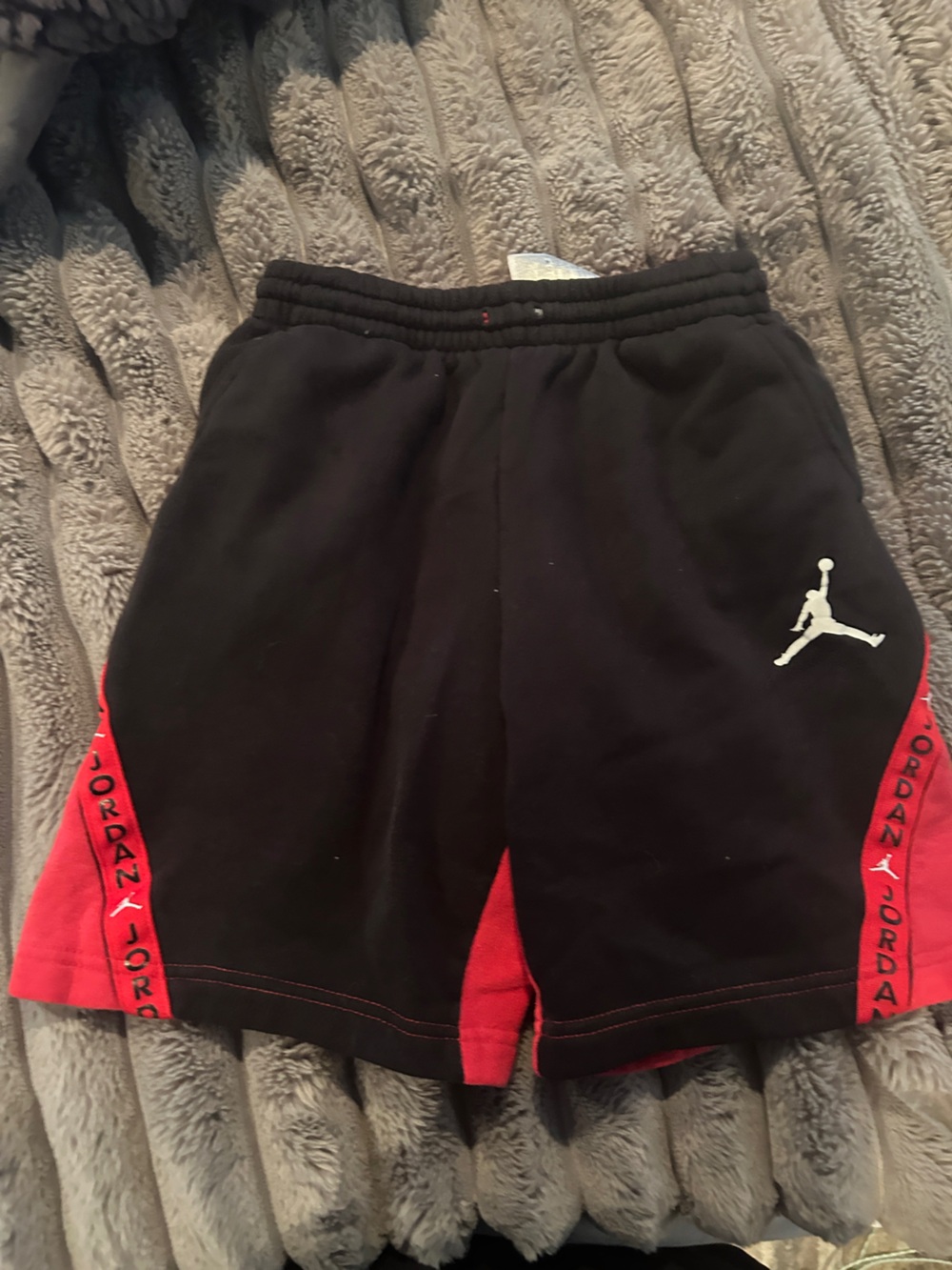 Jordan fleece Black Shorts with Red Side Panels and White Jumpman